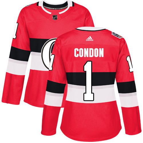 Adidas Senators #1 Mike Condon Red Authentic 100 Classic Women's Stitched NHL Jersey